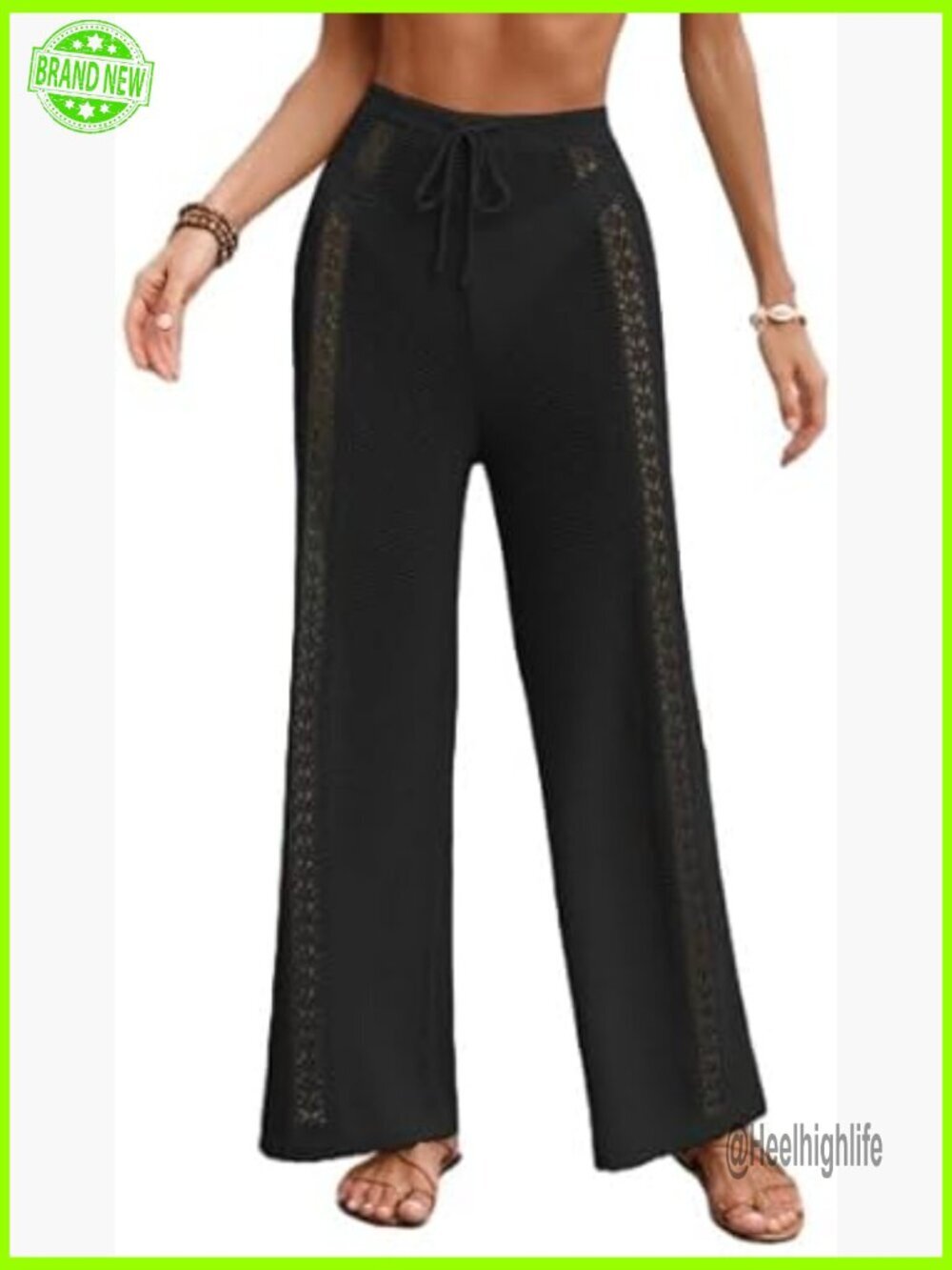 Crochet Knit Beach Cover Up Pants Elastic Waist Loose Fit Summer